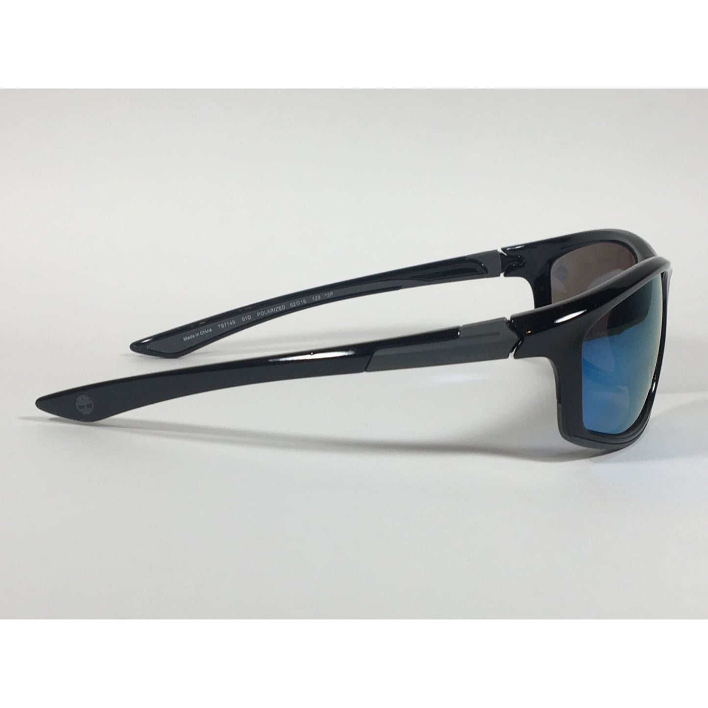 Timberland Polarized Wrap Sunglasses Black Frame Blue Mirror Lens TB7149 6201D - Sunglasses