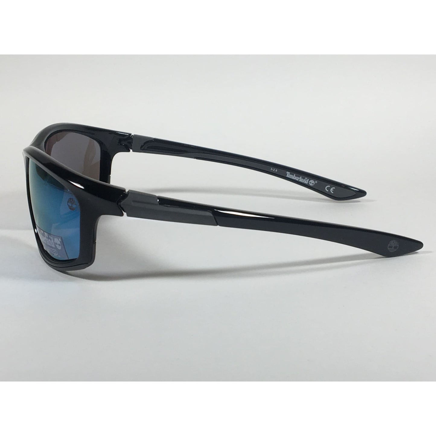 Timberland Polarized Wrap Sunglasses Black Frame Blue Mirror Lens TB7149 6201D - Sunglasses