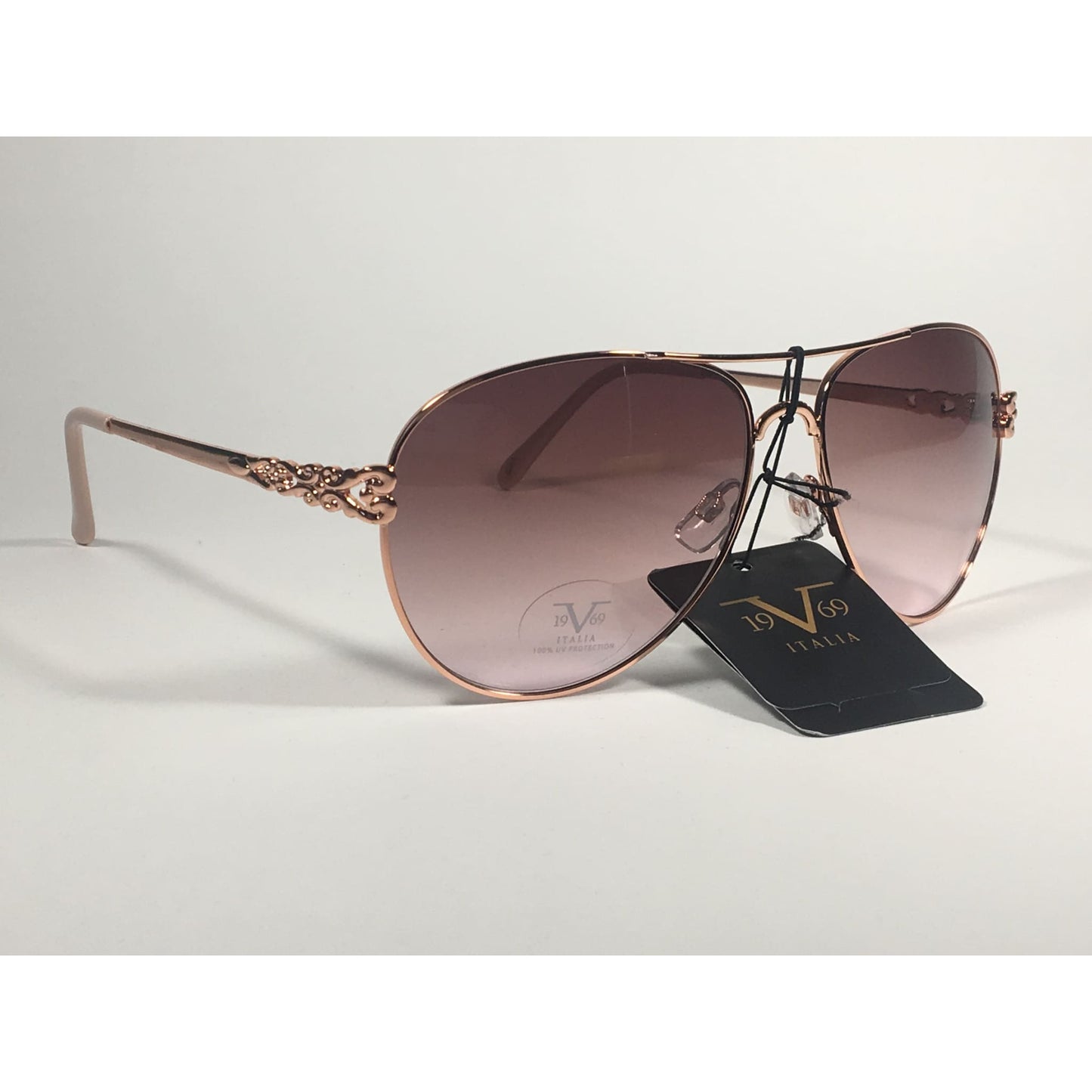 Versace 19V69 Italia Camila Aviator Pilot Sunglasses Rose Gold Metal Brown Rose Gradient Lens - Sunglasses