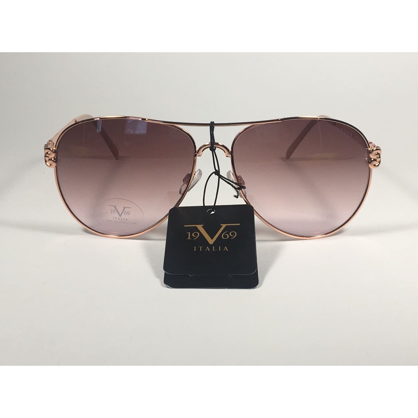 Versace 19V69 Italia Camila Aviator Pilot Sunglasses Rose Gold Metal Brown Rose Gradient Lens - Sunglasses