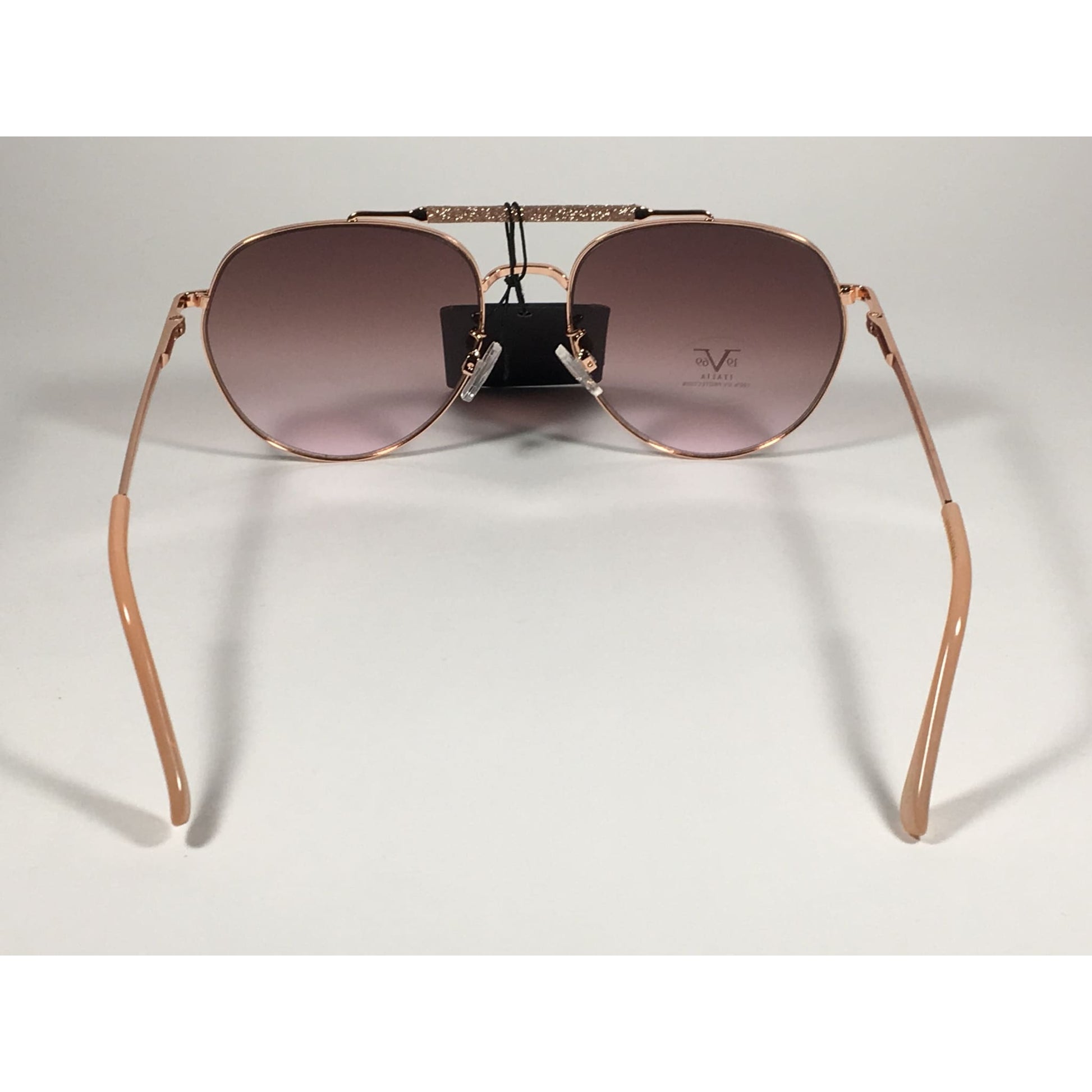 Versace 19V69 Italia Contessa Hexagonal Aviator Pilot Glitter Brow Bar Sunglasses Rose Gold Frame Brown Pink Gradient Lens - Sunglasses