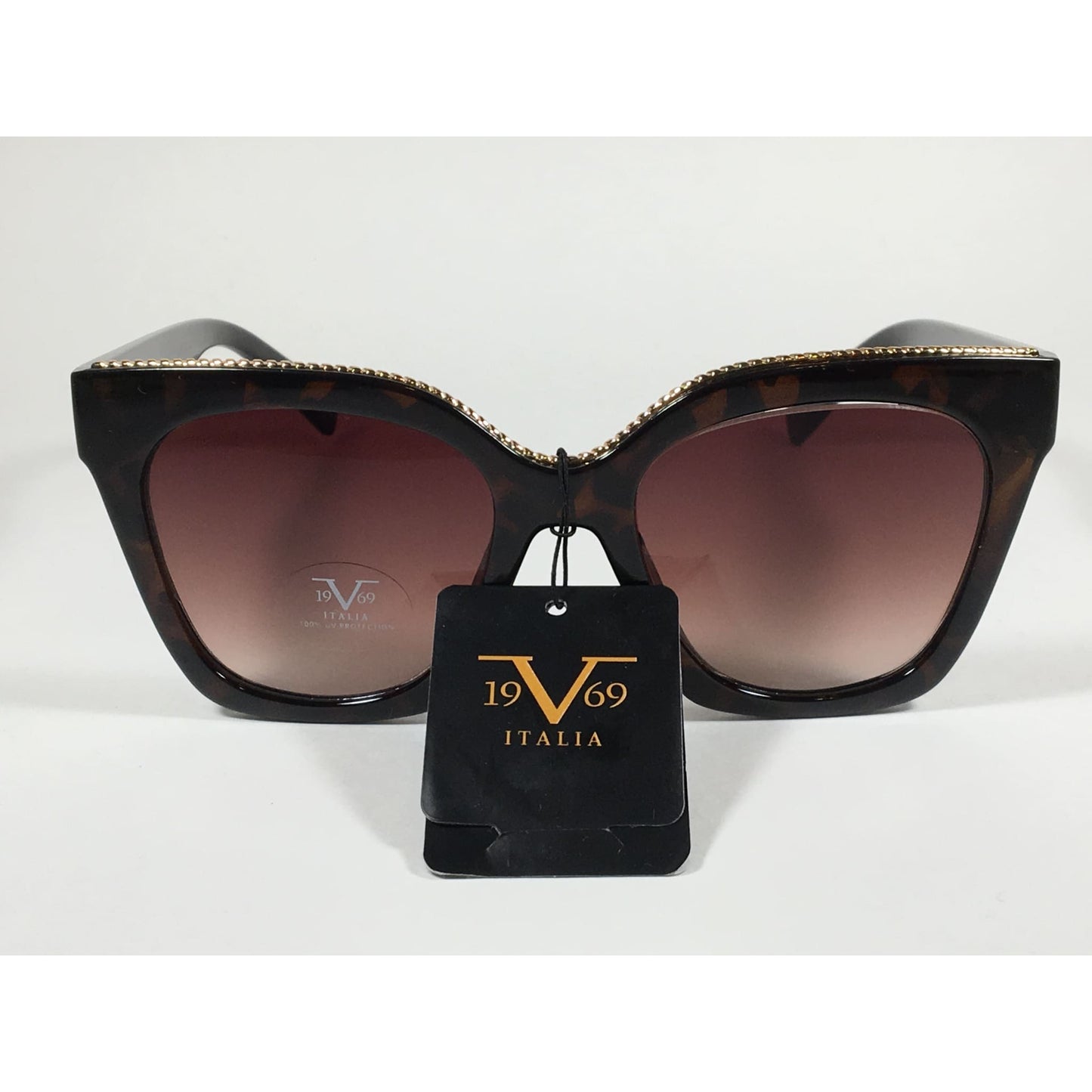 Versace 19V69 Italia Enza Square Sunglasses Brown Tortoise Brown Gradient Lens - Sunglasses