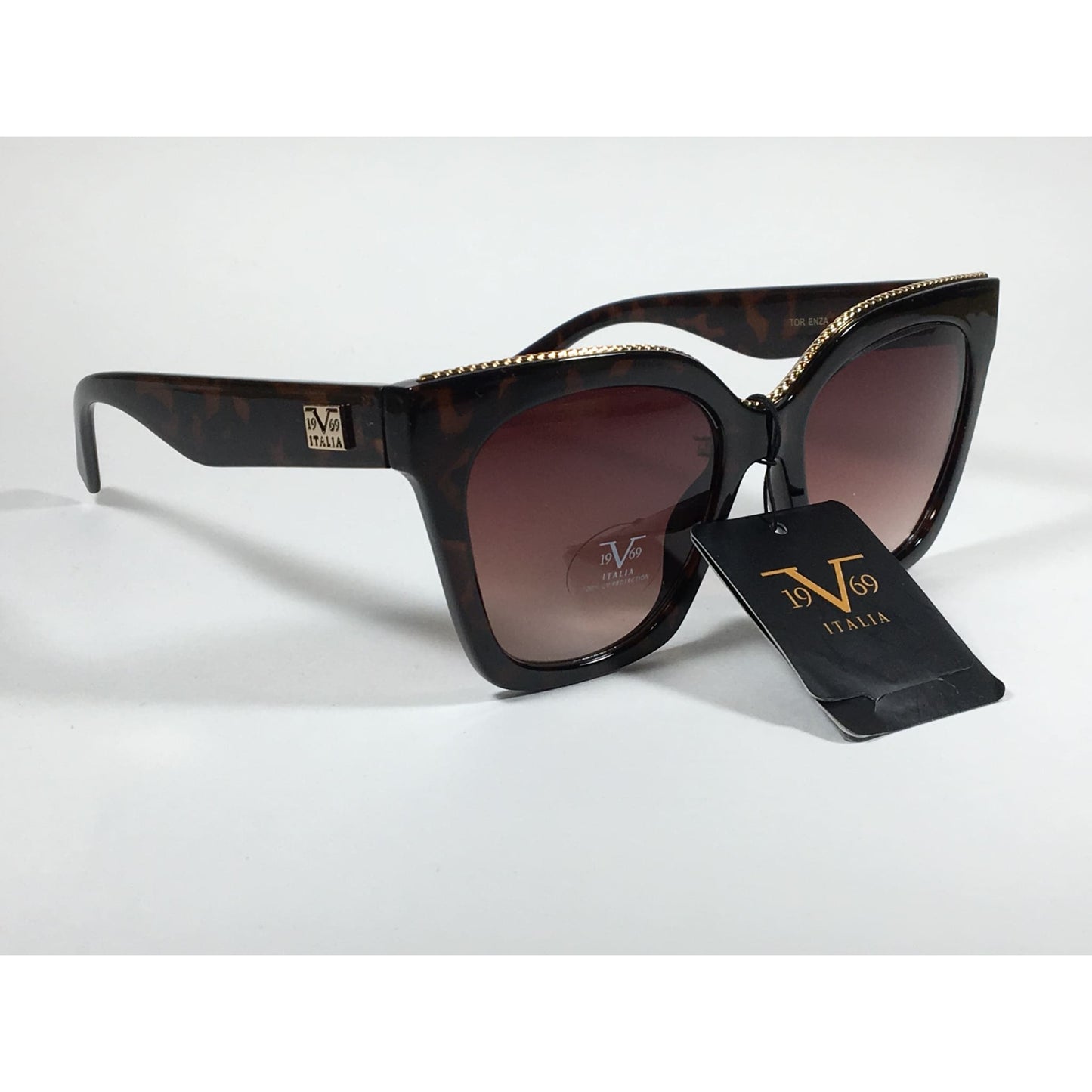 Versace 19V69 Italia Enza Square Sunglasses Brown Tortoise Brown Gradient Lens - Sunglasses