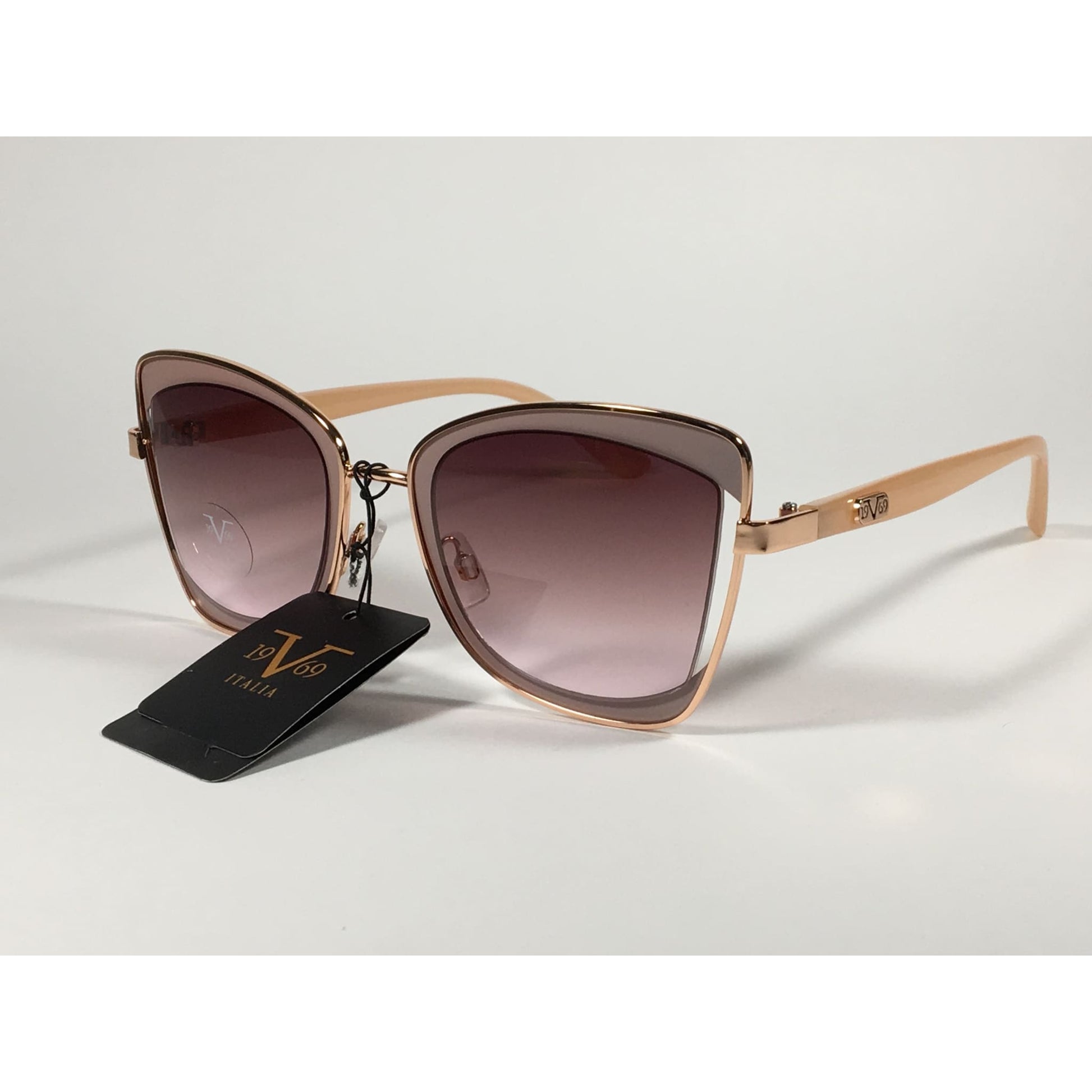 Versace 19V69 Italia Liliana Butterfly Sunglasses Rose Gold and Nude Frame Brown Rose Gradient Lens - Sunglasses