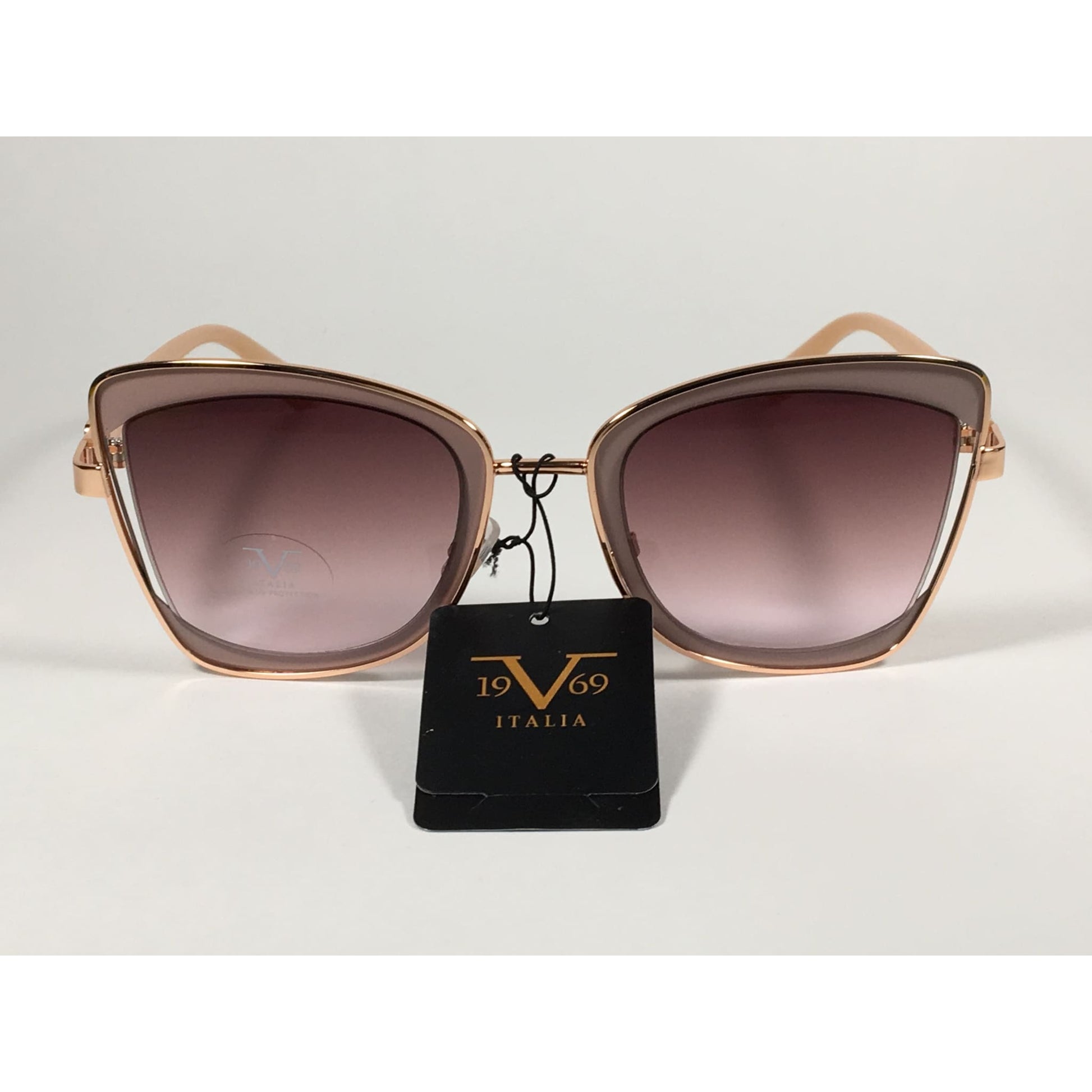 Versace 19V69 Italia Liliana Butterfly Sunglasses Rose Gold and Nude Frame Brown Rose Gradient Lens - Sunglasses