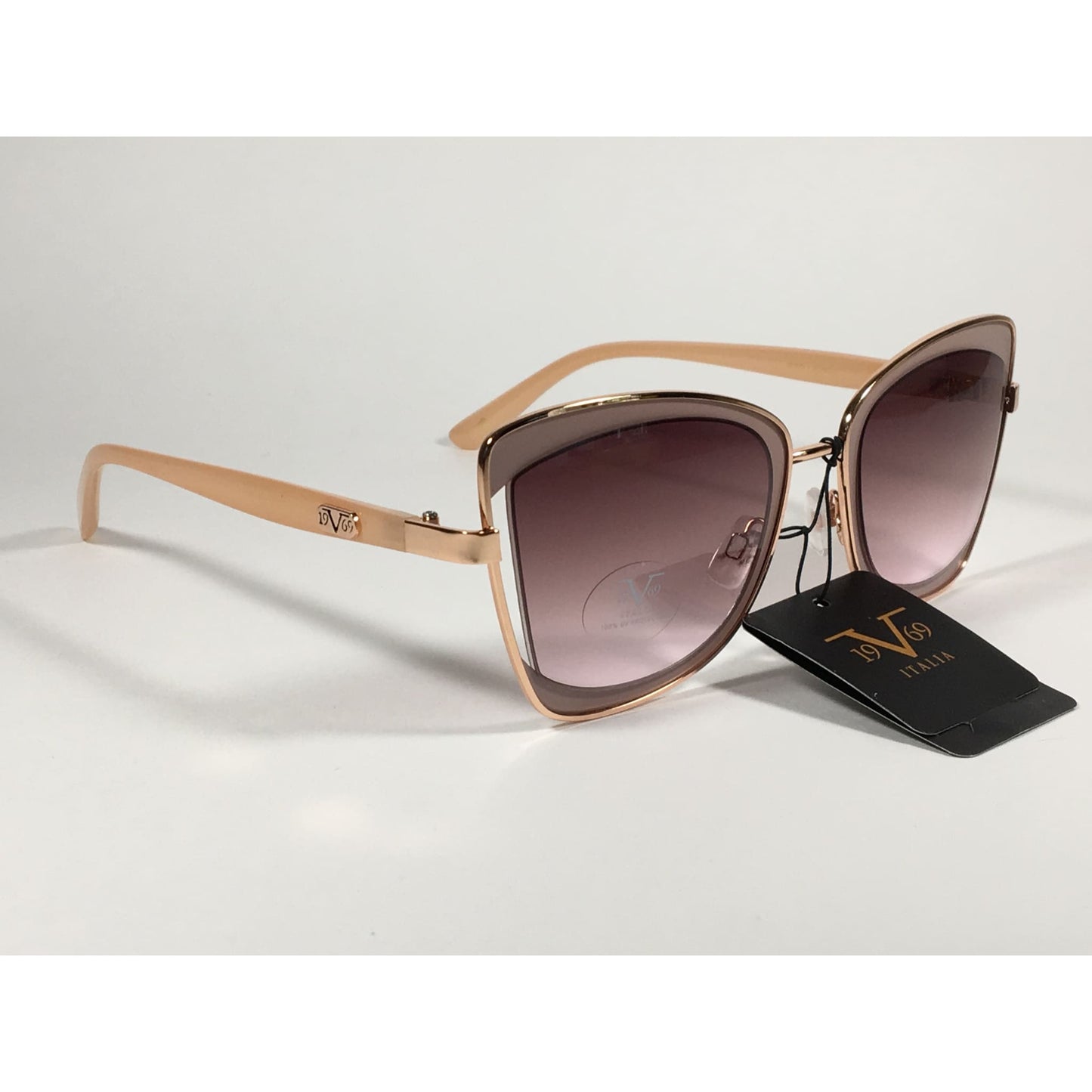 Versace 19V69 Italia Liliana Butterfly Sunglasses Rose Gold and Nude Frame Brown Rose Gradient Lens - Sunglasses