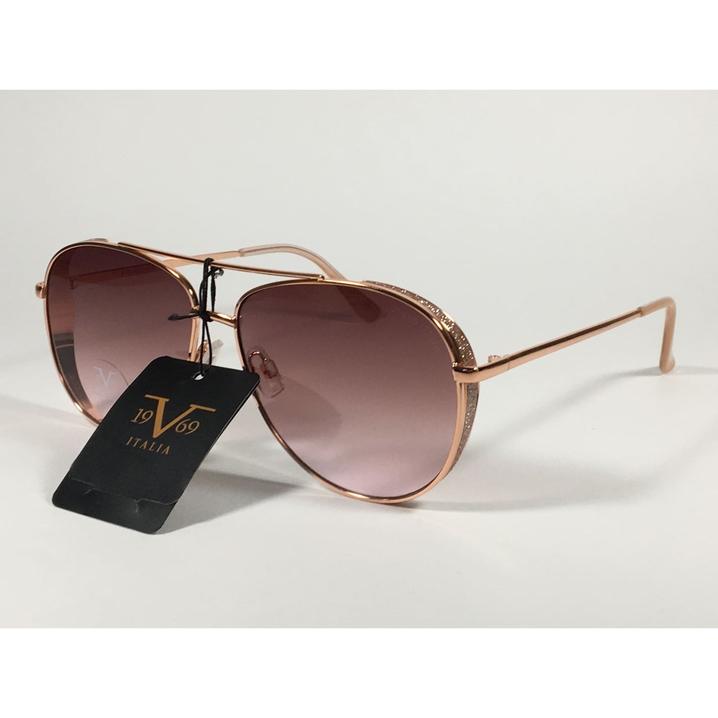 Versace 19V69 Italia Mona Aviator Pilot Sunglasses Rose Gold Metal Brown Rose Gradient Lens - Sunglasses