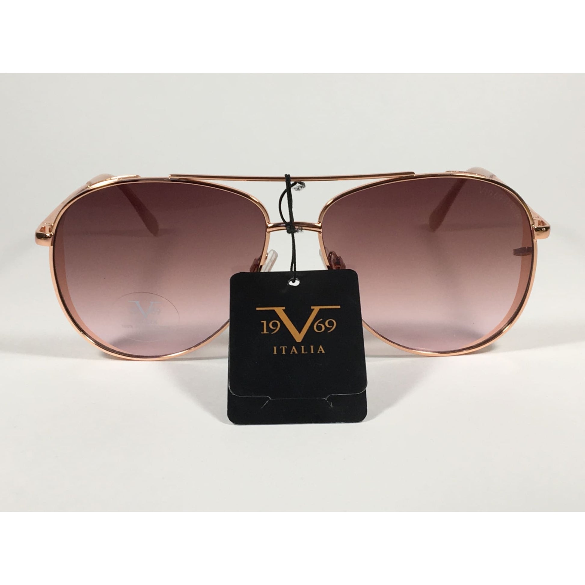 Versace 19V69 Italia Mona Aviator Pilot Sunglasses Rose Gold Metal Brown Rose Gradient Lens - Sunglasses