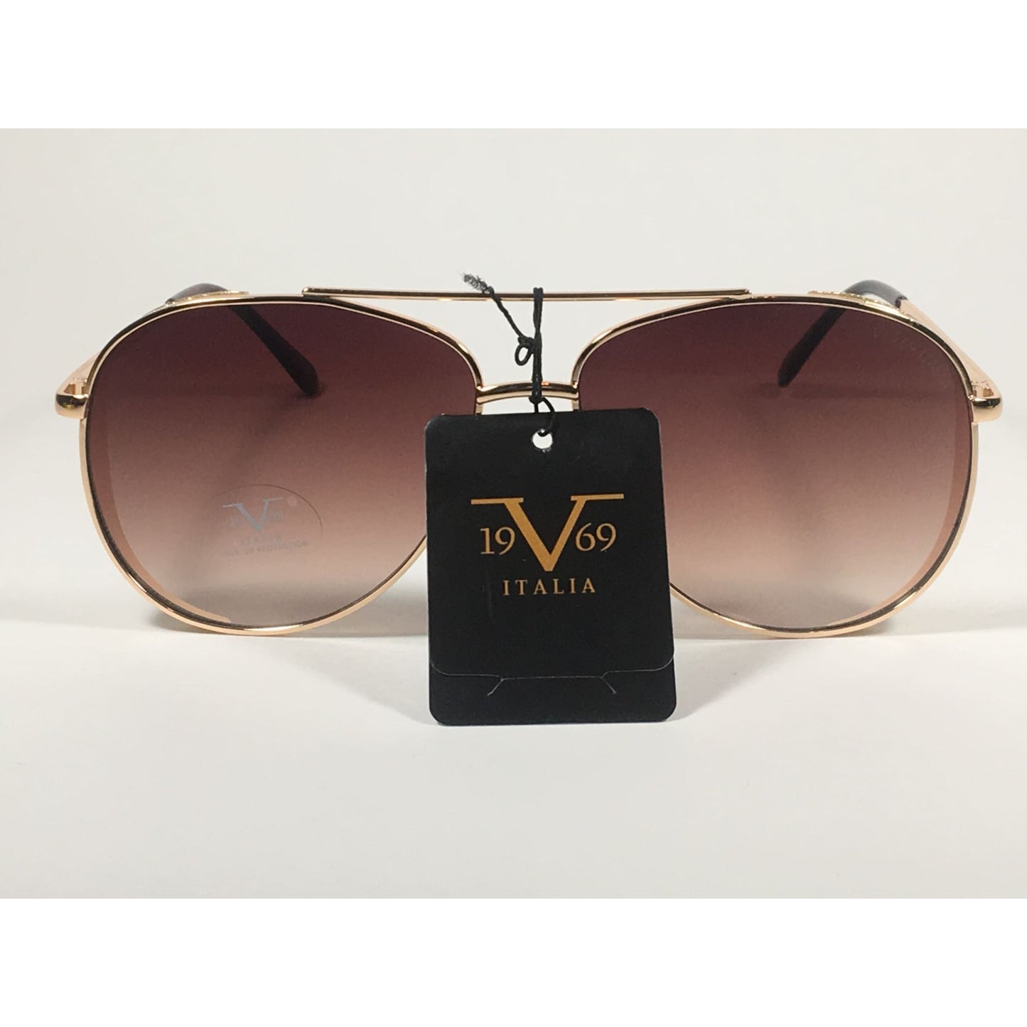 Versace 19V69 Italia Mona Tunnel Vision Aviator Pilot Sunglasses Gold Metal Brown Gradient Lens - Sunglasses