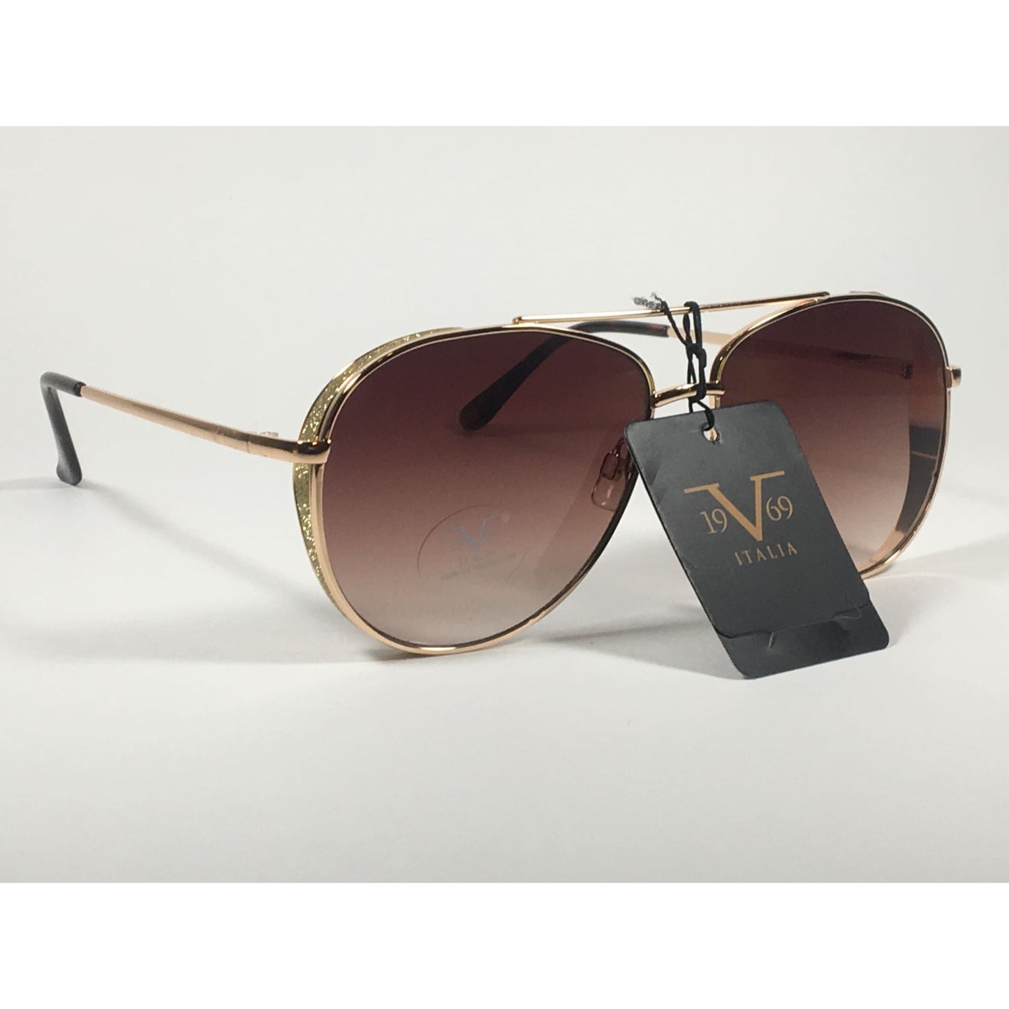 Versace 19V69 Italia Mona Tunnel Vision Aviator Pilot Sunglasses Gold Metal Brown Gradient Lens - Sunglasses