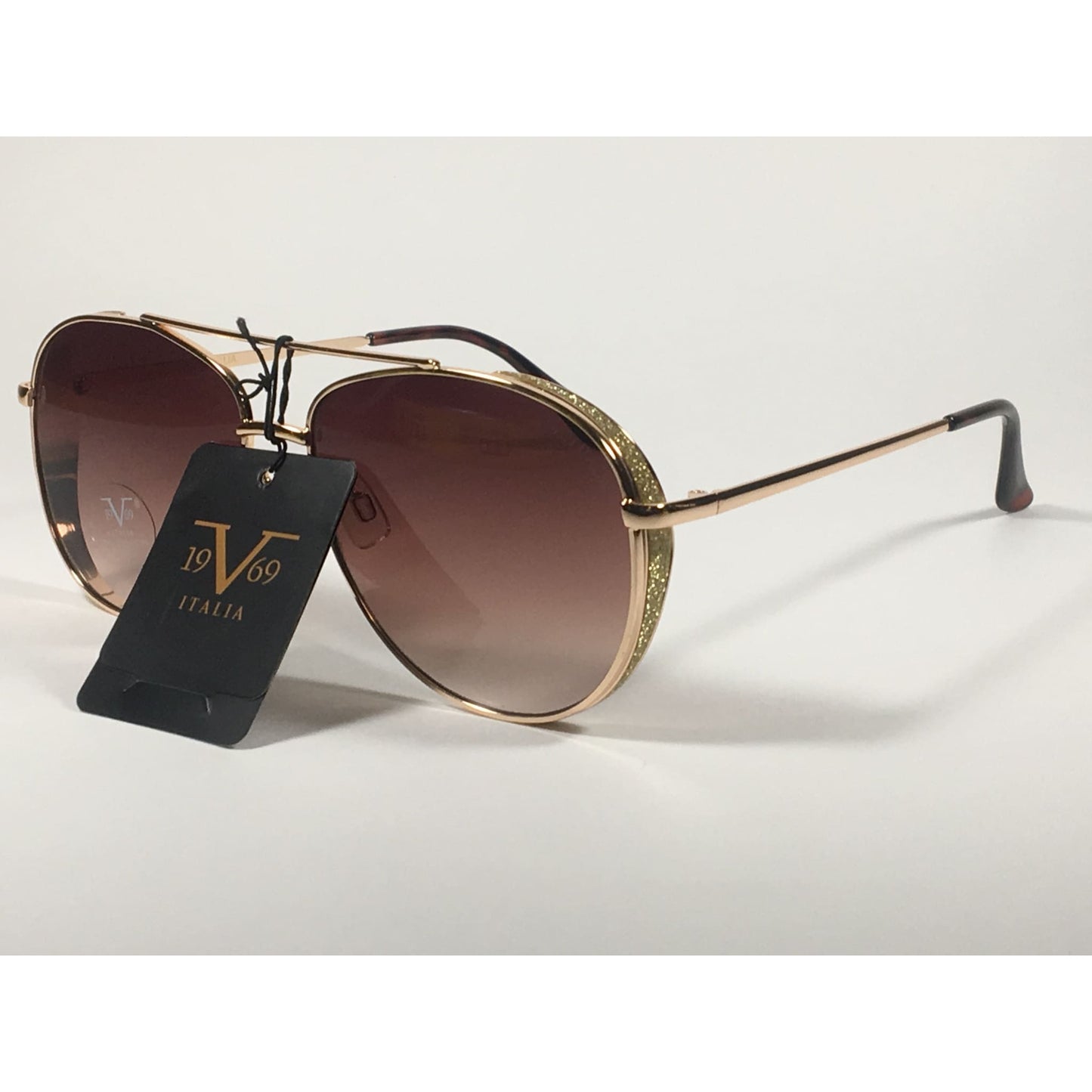 Versace 19V69 Italia Mona Tunnel Vision Aviator Pilot Sunglasses Gold Metal Brown Gradient Lens - Sunglasses