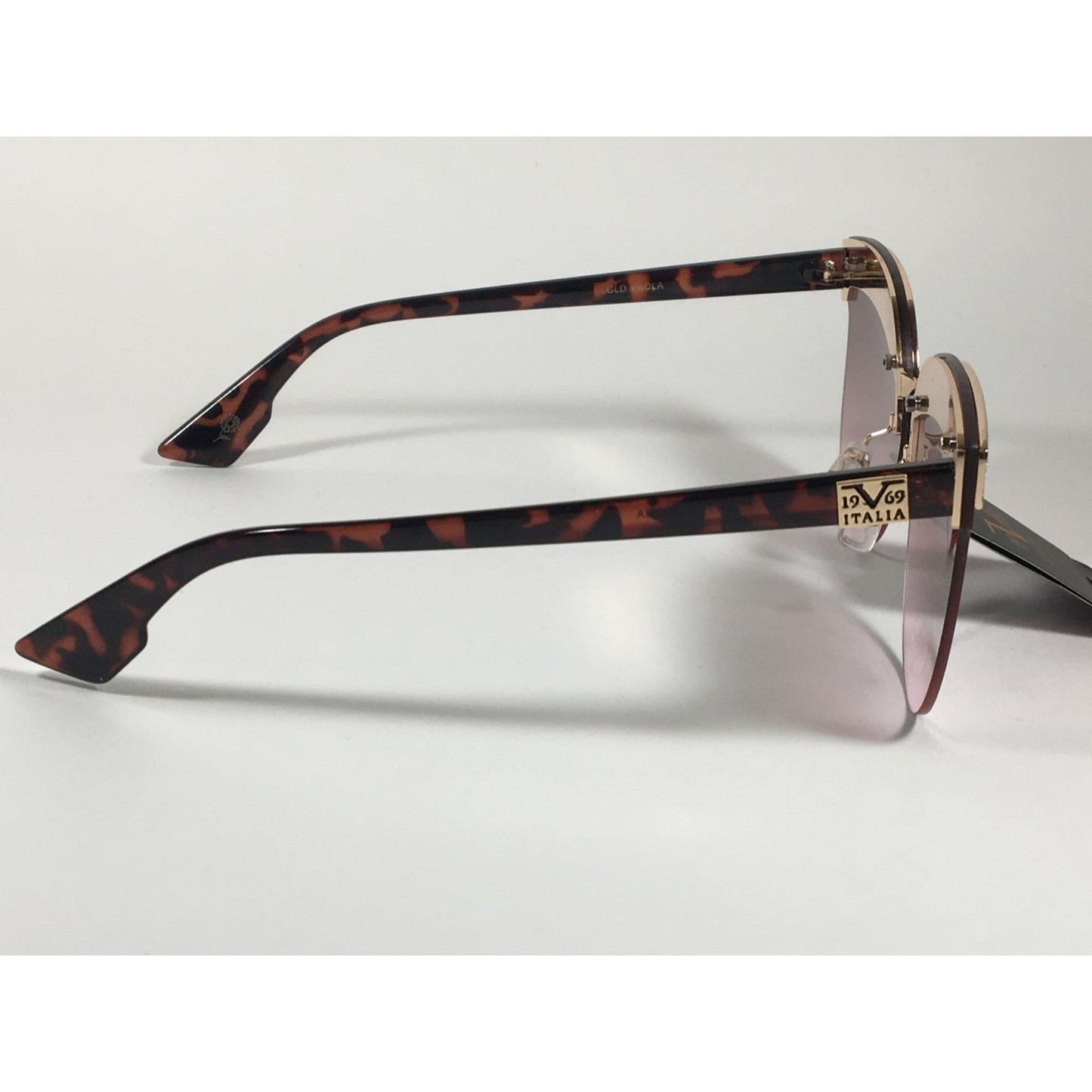 Versace 19V69 Italia Paola Rimless Cat Sunglasses Gold Glitter Brown and Pink Gradient Lens - Sunglasses