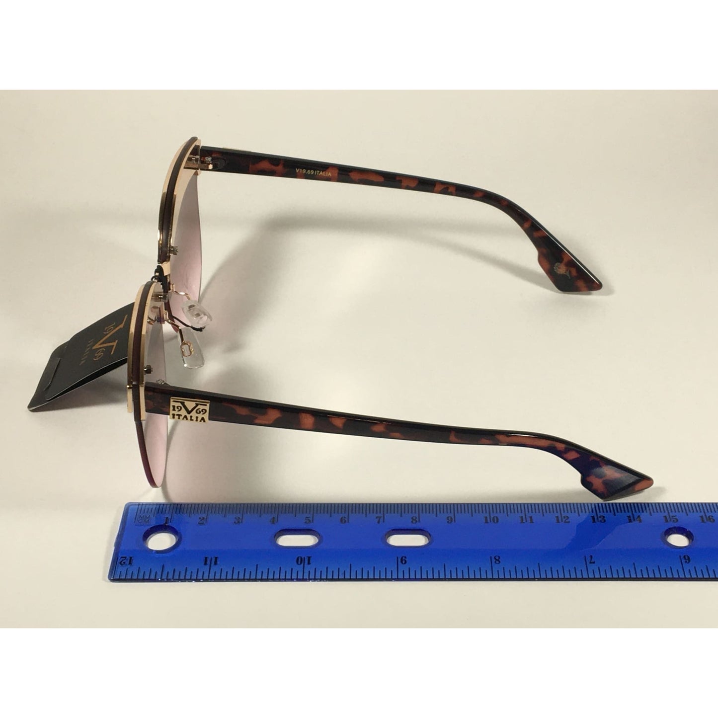 Versace 19V69 Italia Paola Rimless Cat Sunglasses Gold Glitter Brown and Pink Gradient Lens - Sunglasses
