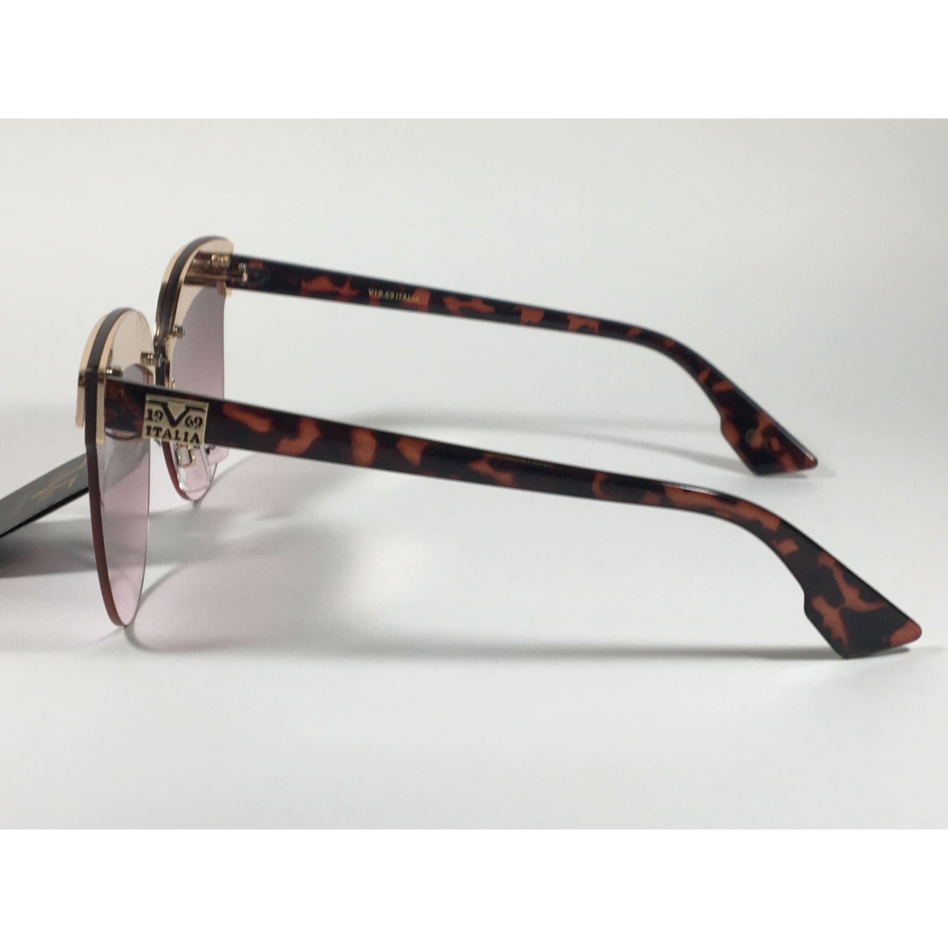 Versace 19V69 Italia Paola Rimless Cat Sunglasses Gold Glitter Brown and Pink Gradient Lens - Sunglasses