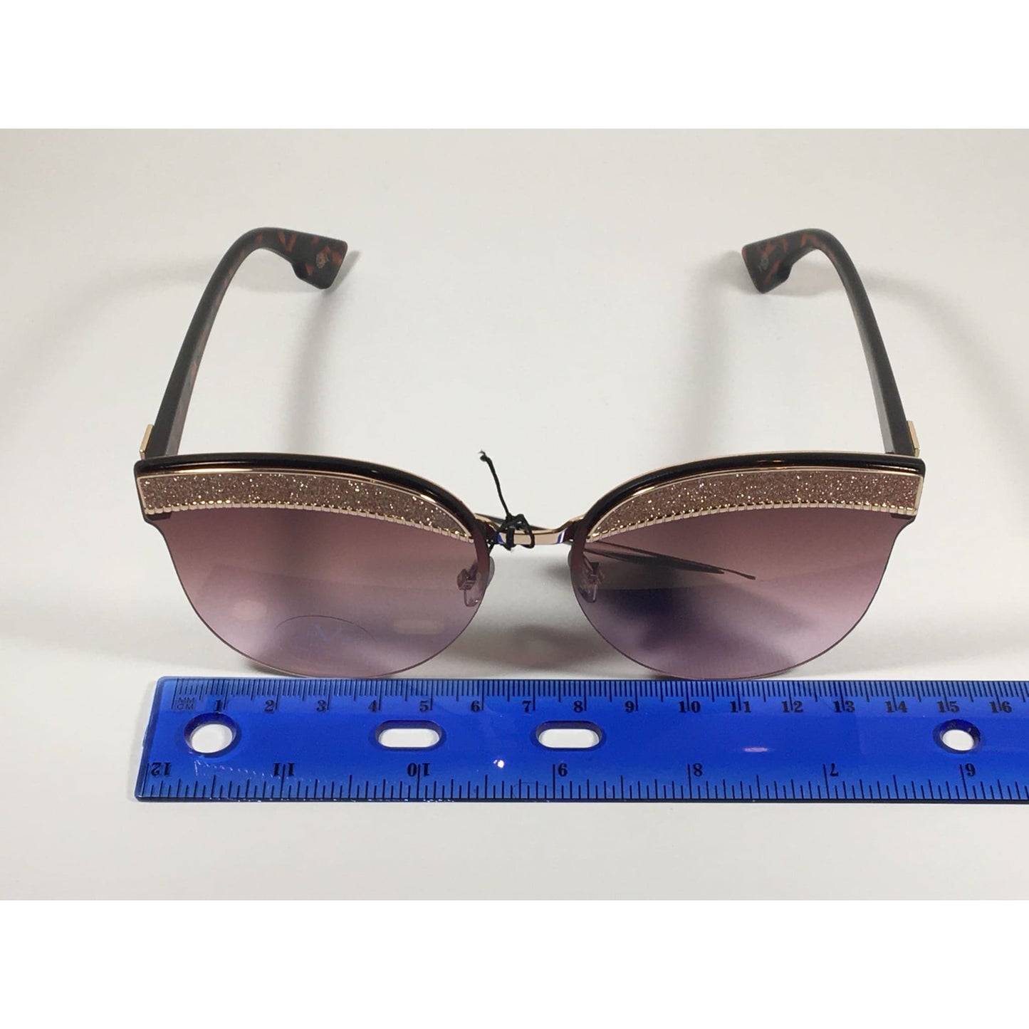 Versace 19V69 Italia Paola Rimless Cat Sunglasses Gold Glitter Brown and Pink Gradient Lens - Sunglasses
