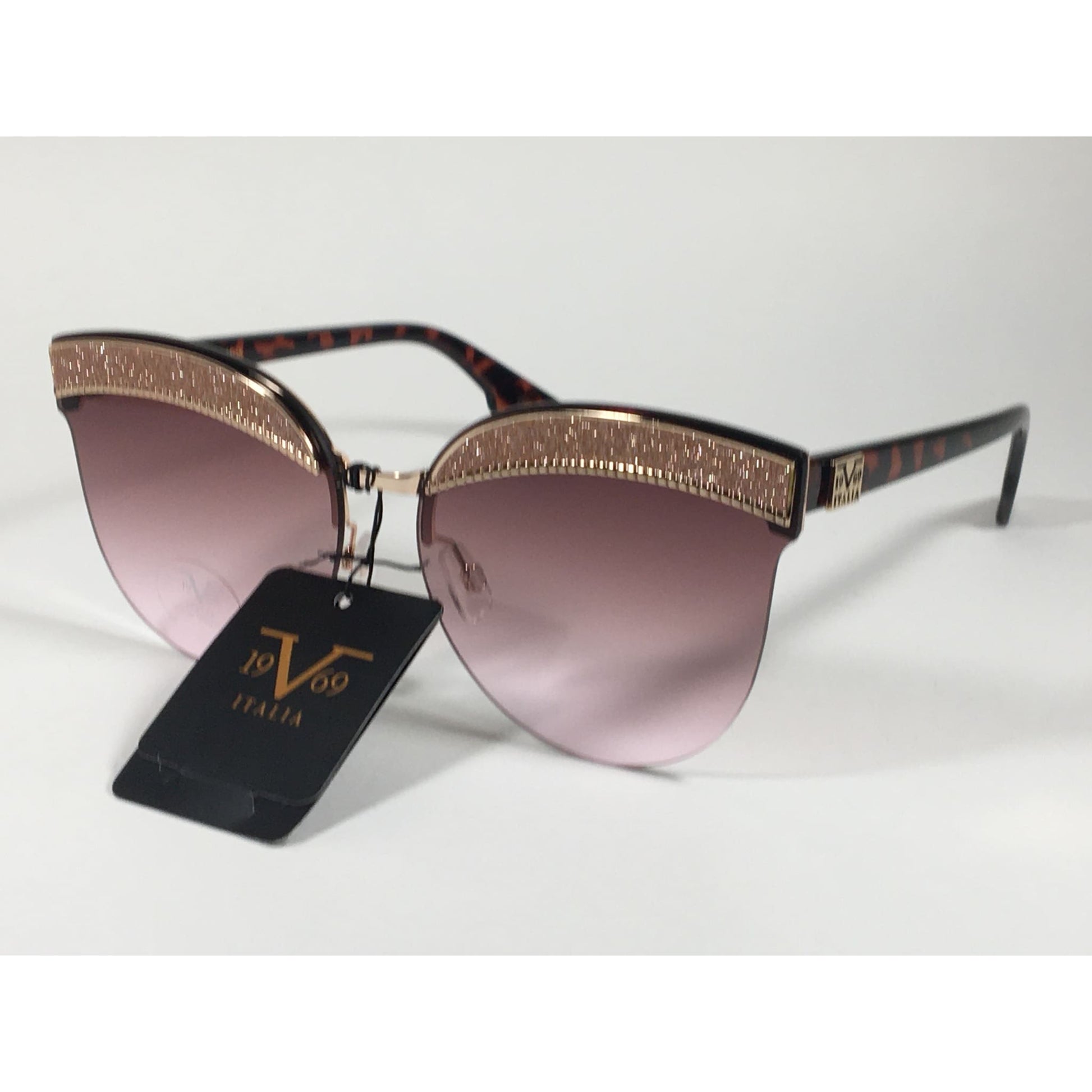 Versace 19V69 Italia Paola Rimless Cat Sunglasses Gold Glitter Brown and Pink Gradient Lens - Sunglasses