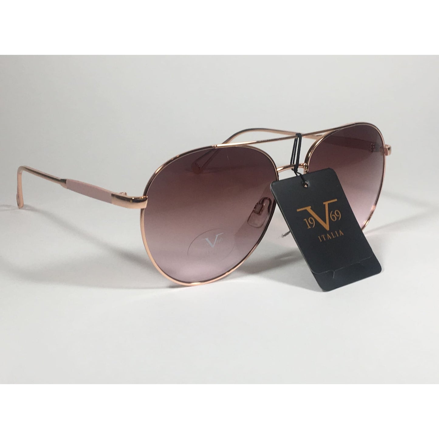 Versace 19V69 Italia RGD PIPPA Aviator Pilot Sunglasses Rose Gold Metal Brown Gradient Lens - Sunglasses